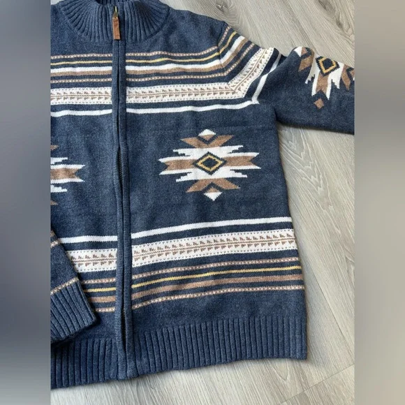 Frye Men's Blue and Brown Zip-Up Sweater size L new